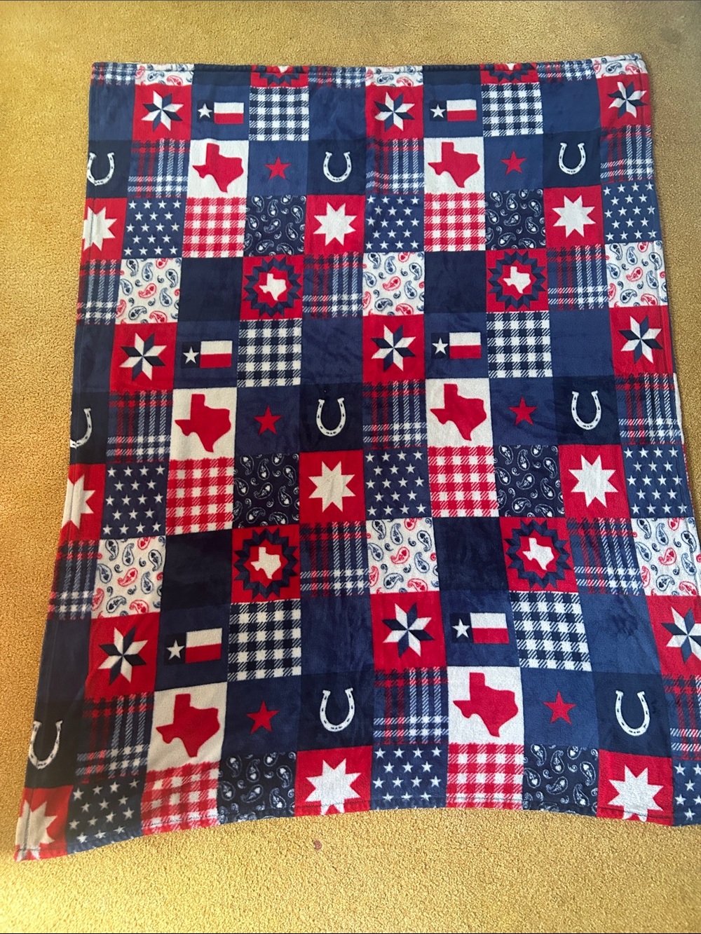 Patriotic Patchwork Red and Navy Throw Blanket